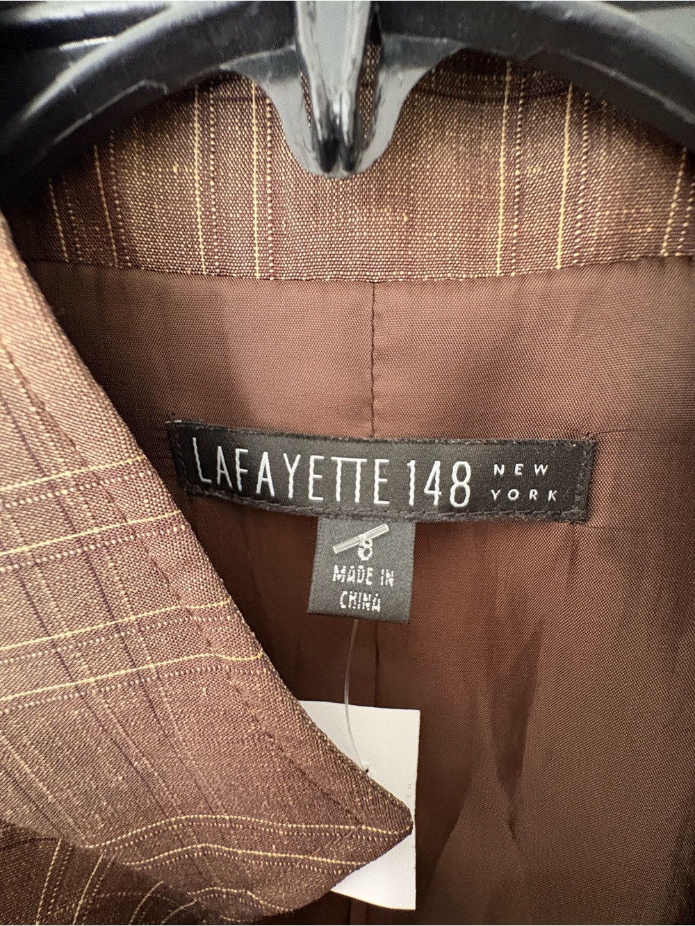 Lafayette 148 Blazer Jacket in Brown Plaid Wool Linen blend - Picture 3 of 8